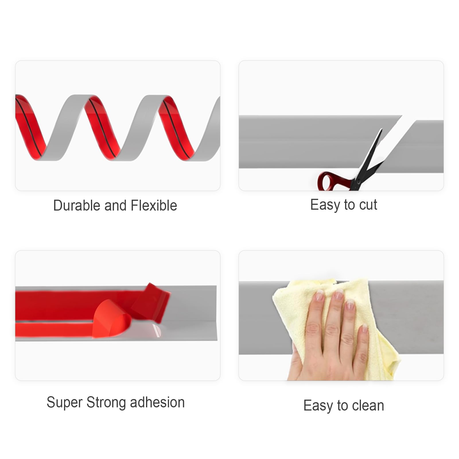 Listones de pared autoadhesivos, 2 cm x 2 cm x 12 m, listón de esquina autoadhesivo, PVC flexible de zócalo suave gris, protección de bordes autoadhesiva, listón de ángulo flexible autoadhesivo para