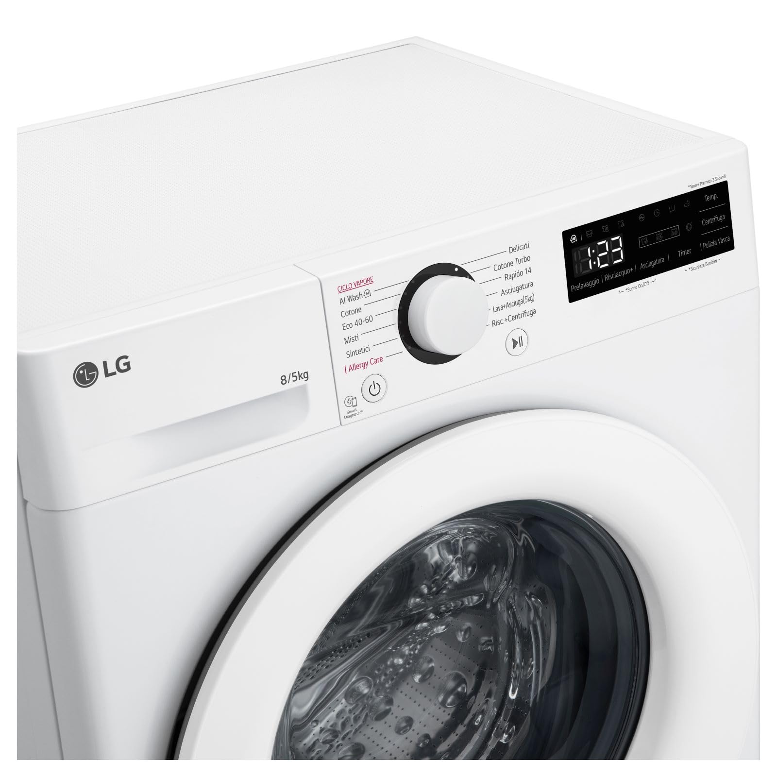 LG D2R3S08NSWW Lavasciuga Slim 8/5kg AI DD, Classe E, 1200 Giri, AI Wash, Vapore