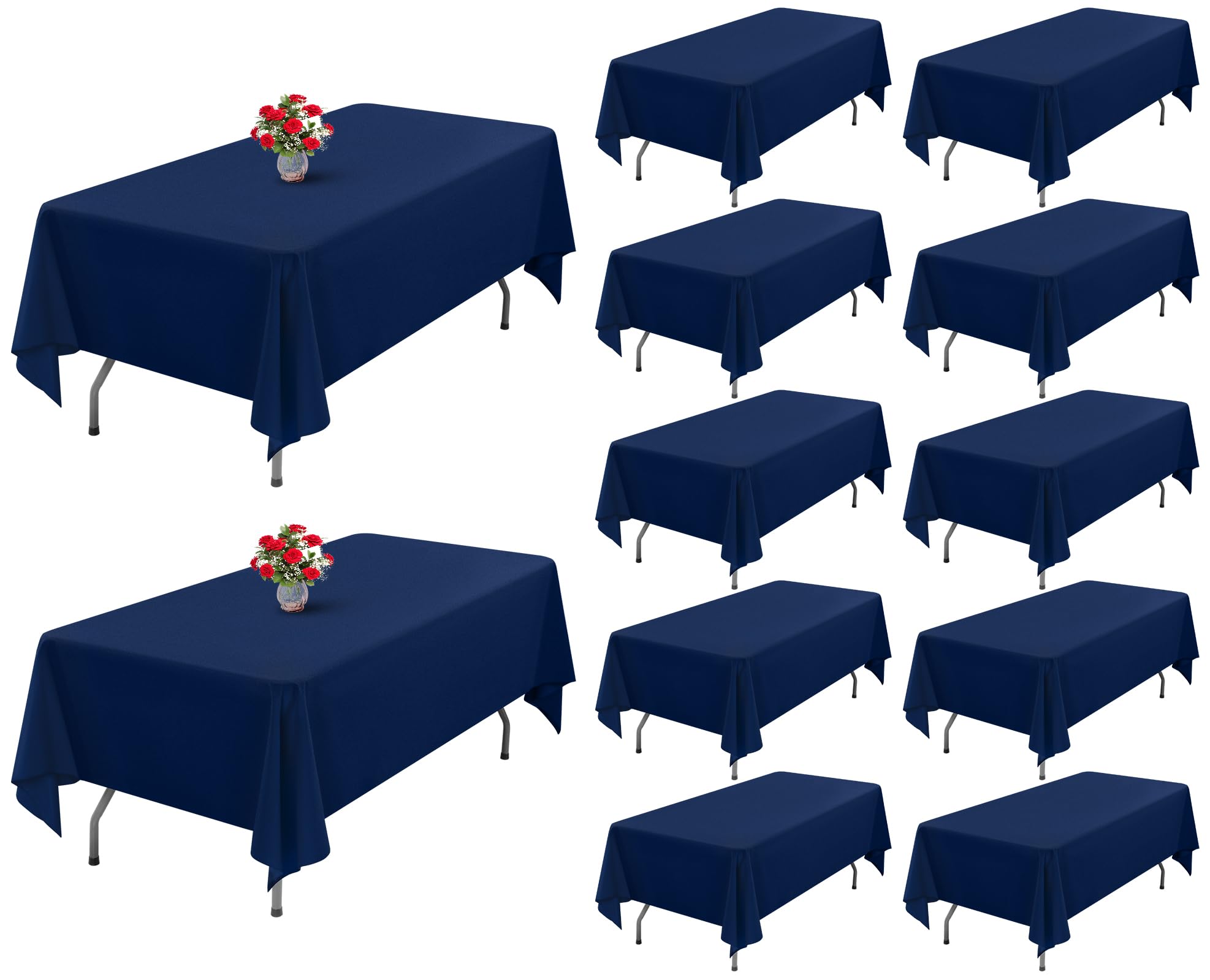 Showgeous 12 Pack Table Cloth Navy Blue Tablecloth 60 x 102 Inch Table Clothes for 6 Foot Rectangle Tables, Wrinkle Resistant Washable Polyester Table