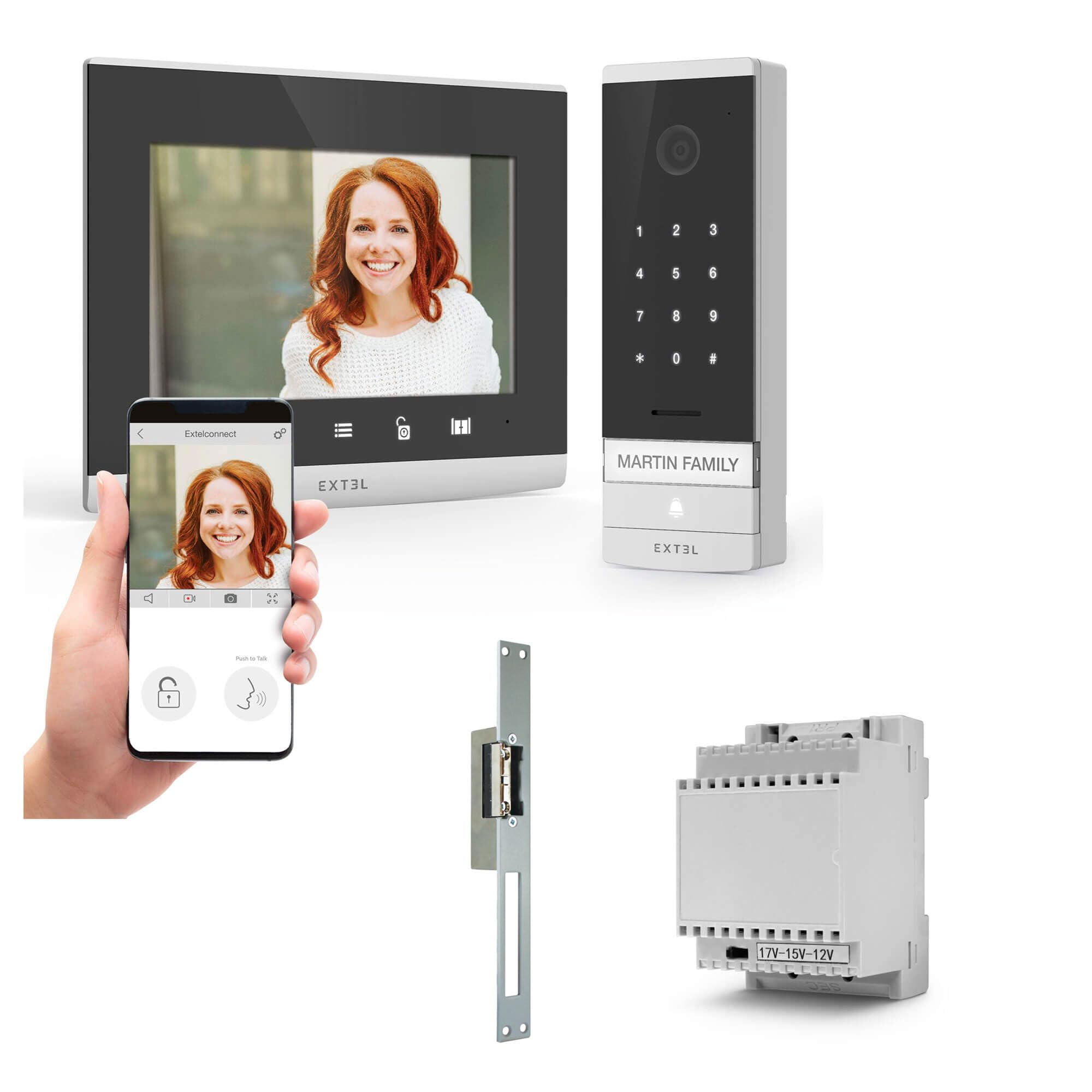 EXTEL Code Connect Visiophone Filaire 7'', Clavier, Contrôle Smartphone | Écran tactile 7 pouces, Caméra HD grand angle, Vision nocturne couleur, Clavier intégré, App Extel Connect, Gâche électrique