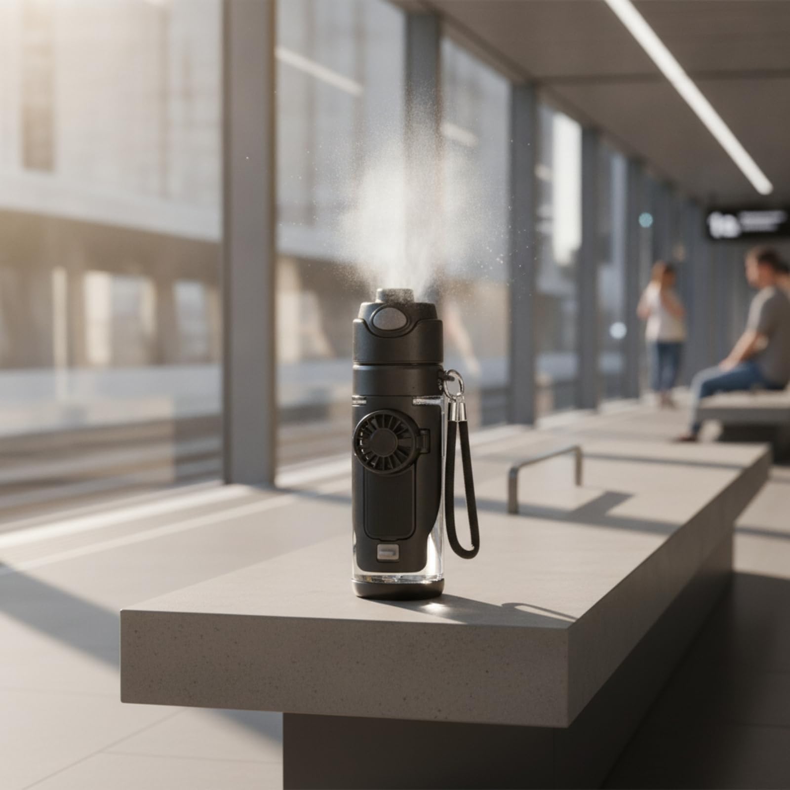 Portable Kühlflasche Trinkflasche Becher Wasserflasche mit Eingebautem Mini Doppeltrink Deckel Und Handriemen aus für Rucksack Tasche Büro 690ml, Schwarz