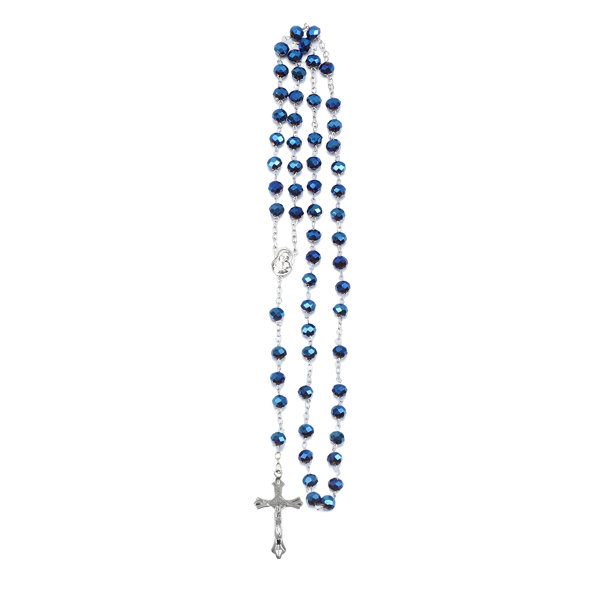 Accesorios 925 Collar de Rosario religioso de Plata esterlina para Mujeres y Hombres - 1pc Cross Cross Rosary Beads Pendants Collar de Cuentas de Cristal Redondo religioso, Virgen María Jesús Costa