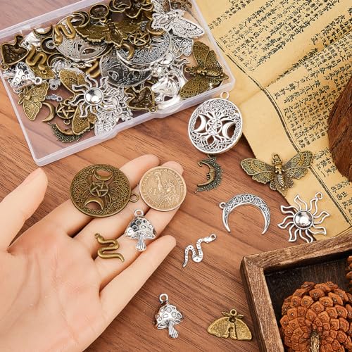 SUNNYCLUE 56PCS 14 STYLES Alloy Tarot Charms Bulk Gothic Charms Tibetan Antique Silver Bronze Divination Magic Moth Butterfly Goth for jewellery Making Diy Earrings Bracelet Necklace - Image 3