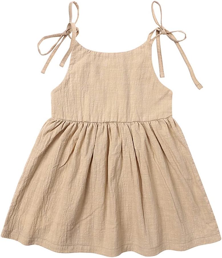 RUKOSU Toddler Baby Girl Summer Cotton Linen White Dresses Bow Straps Sleeveless with Pockets Casual Sundress - Image 2