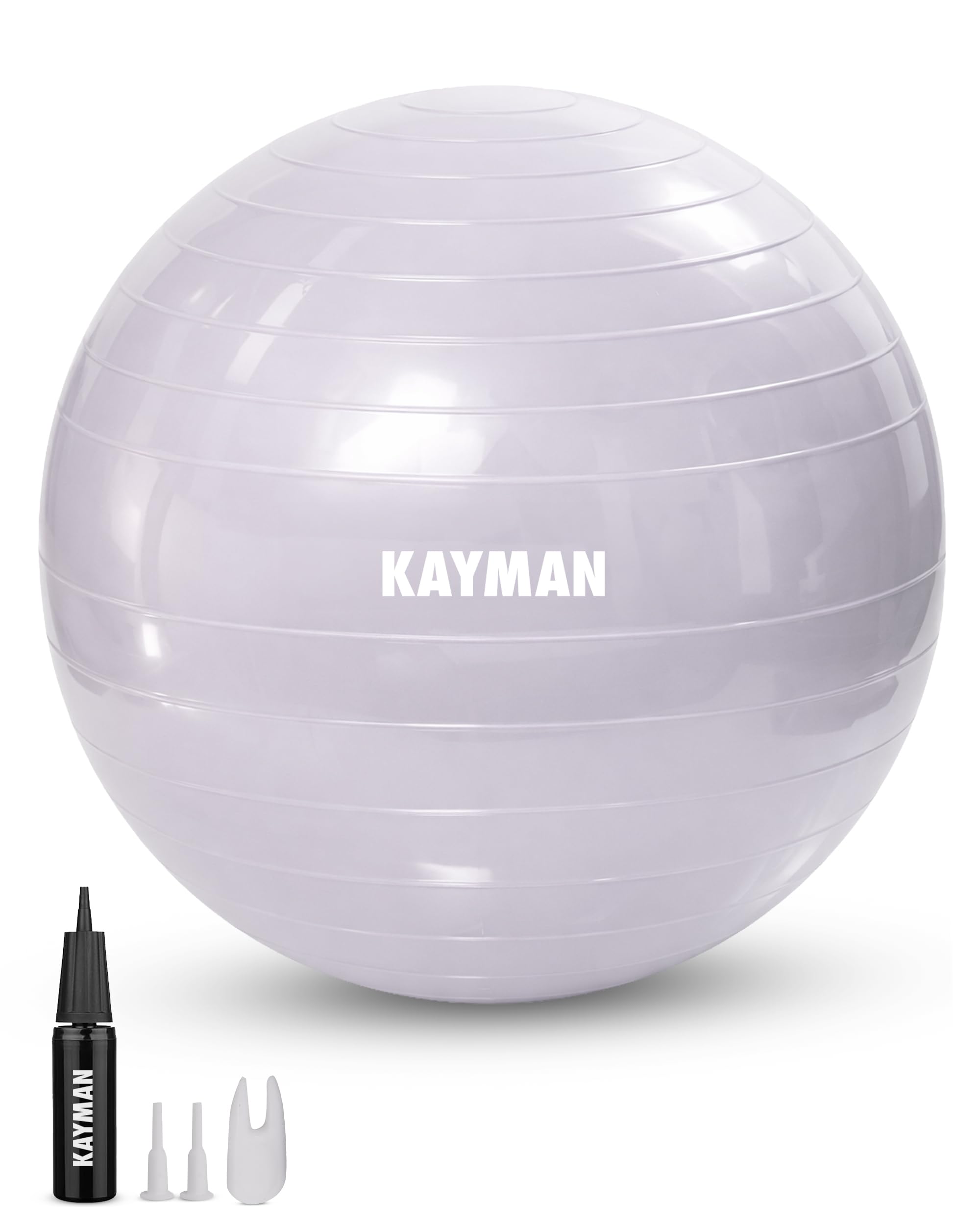 KAYMAN Exercise Ball - Anti-Burst System, Non-Slip Rings, Durable Material, Easy to Inflate, Perfect for Yoga, Pilates, Fitness, Balance Training, Gym, and Home Workouts (Lavender Mist, 75cm)