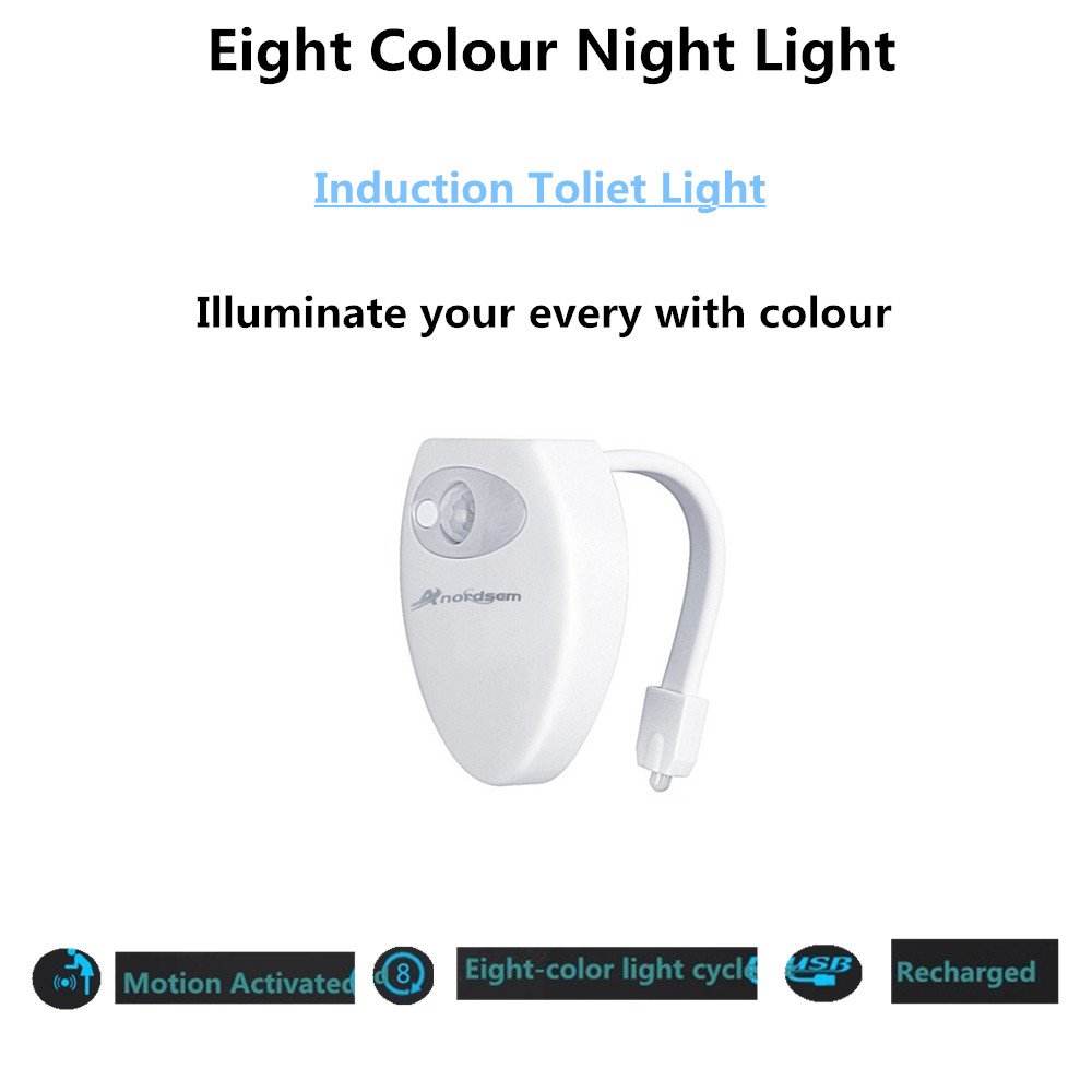 Toilettes Veilleuse - Détecteur de mouvement LED Toilette clair Bonnes pratiques d'économie d'énergie rechargeable USB lumière de salle de bain avec 8 Couleur Change Nice