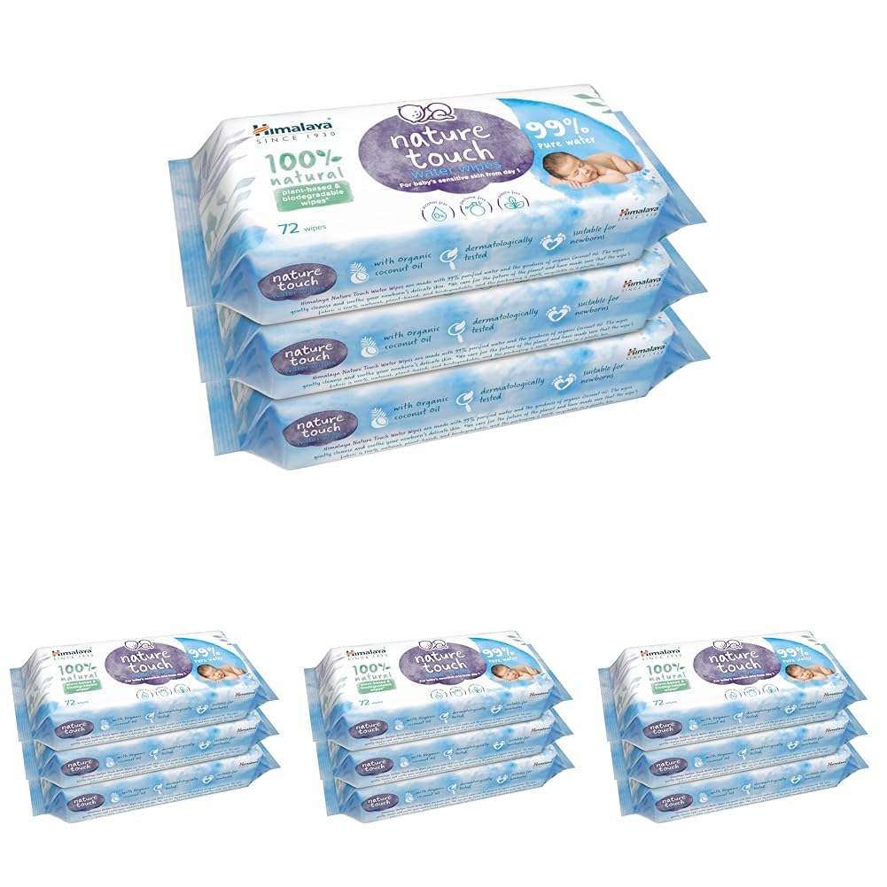 Himalaya Nature Touch Water Baby Wipes (Unscented) | 99% Pure Water | 100% Plant-Based Biodegradable Wipes | Organic Coconut Oil | for Sensitive Skin from Day 1 | 72 Wipes X Pack of 12-image-22