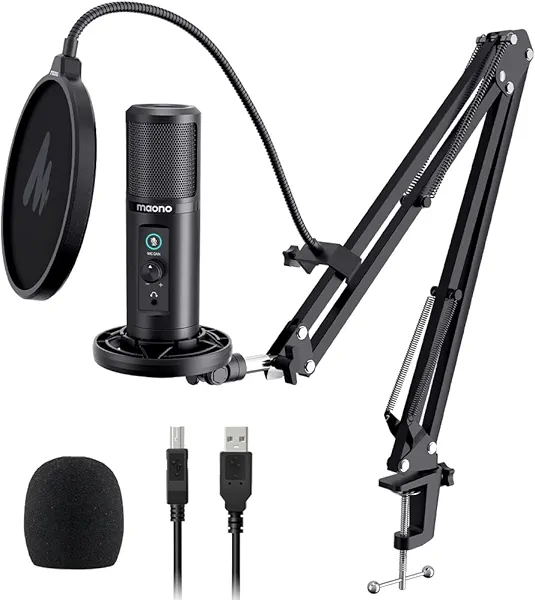 MAONO USB Microphone for PC, Professional Computer Condenser Mic with Mute, Mic Gain, Zero Latency Monitoring, Boom Arm for Studio, Podcast, Gaming, Streaming, Recording, Twitch, YouTube PM4