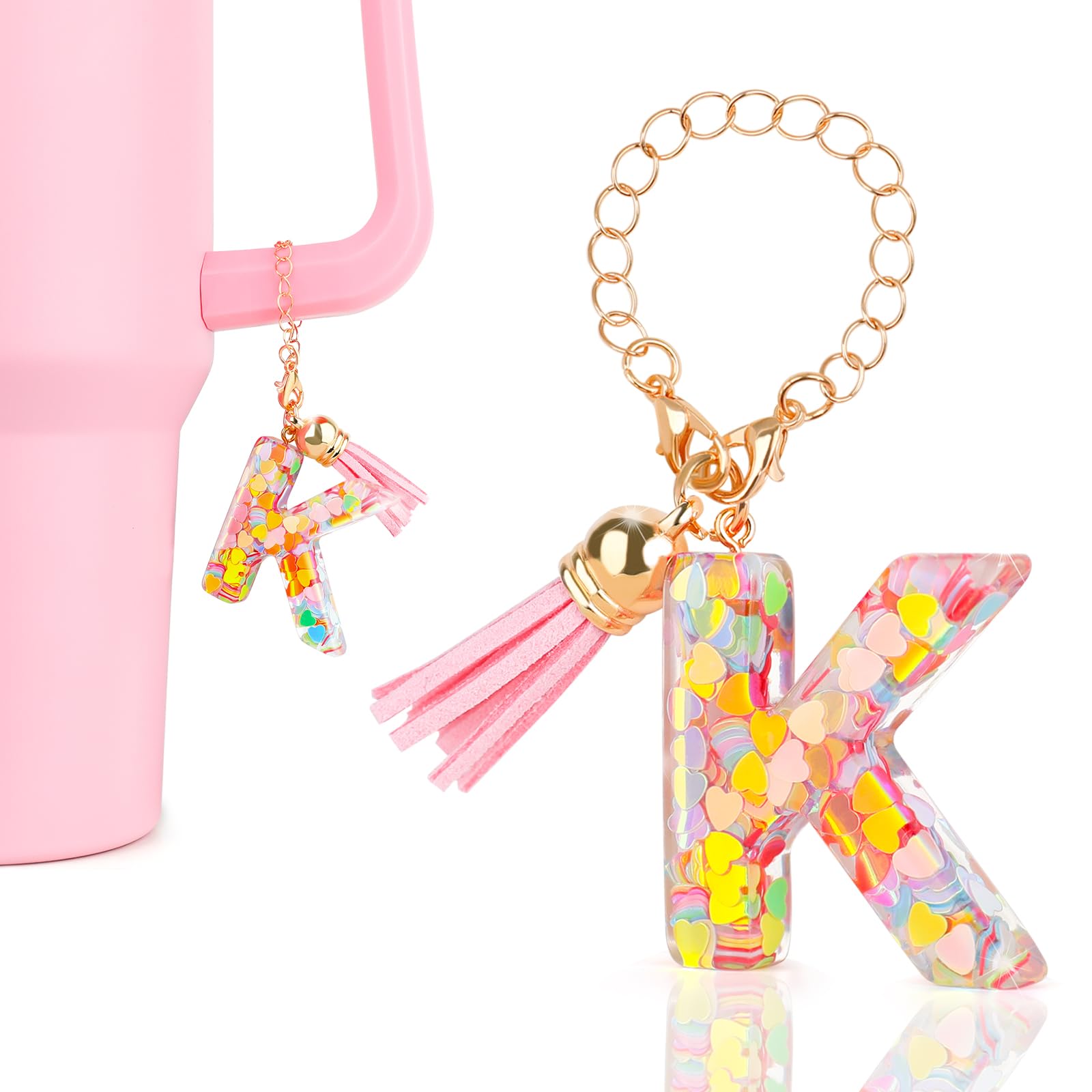 DECZHIYU Letter Charms for Stanley Cup Accessories, Cute Initial Pink Keychain Handle Charm for Stanley Tumbler for Women