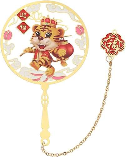LALAFINA Marcapáginas Año del Tigre Año de 2022 Regalos Feng Shui Adorno de Año Nuevo Chino Marcador de Libro Chino Regalo de Libro Dorado Regalos