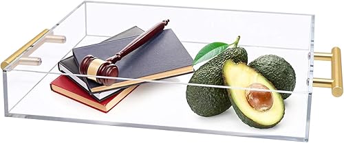Miniatura 4 de Bandeja de servir de acrílico transparente de 12 x 12 pulgadas con mango dorado, bandeja cuadrada transparente de plástico para servir alimentos