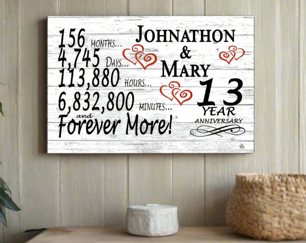 Personalized 13 Year Anniversary Sign Gift 13th Wedding Anniversary Present For Couple Days Minutes Years - Solid Wood - 16.5in x 10.5in x .75in (13 Year)