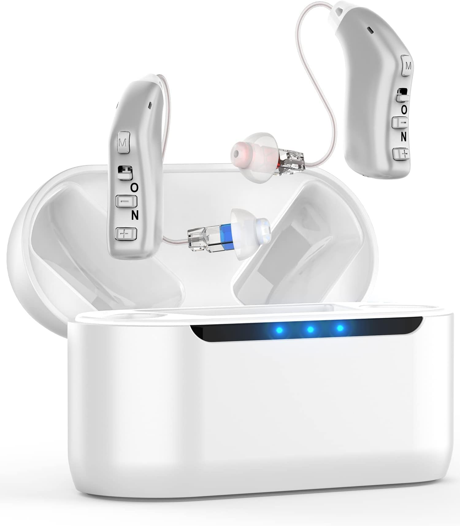 Aids for Seniors, Rechargeable Hearing Amplifier with Charging Case, Self-control with 4 Programs,