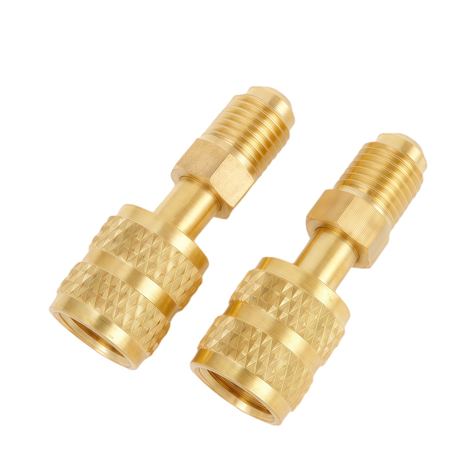 ZPRODESTD 2Pcs R32 R454B Refrigerant Adapter Brass, 1/4 Inch Female to 1/4 Inch Male Reverse Thread for R-454B R-32 Tanks Mini Split Systems&Tanks