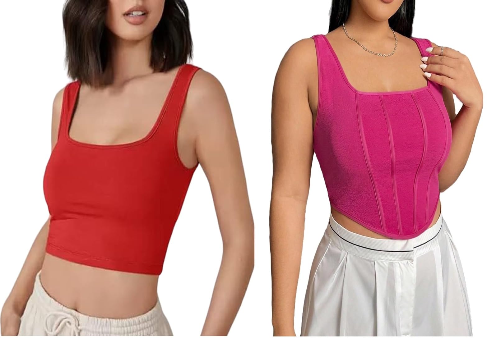 Cotton Solid | Square Neck | Regular/Relax | Short | Strachable Fashionable|Trendy Tank Top & Crop Top Combo for Girls & Women (Pack of 2)-image-44