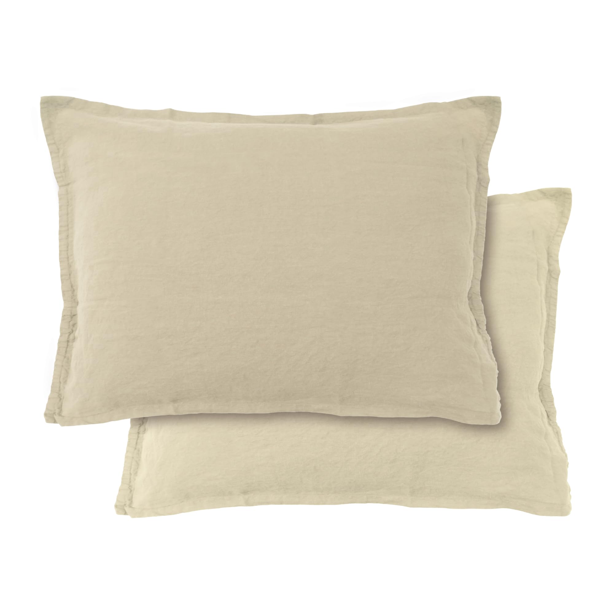 MATT & ROSE Lot de 2 taies d'oreiller Passion Lin Unies 100% Lin lavé | Ivoire | 65x65 cm | Finition volant plat | Pour oreiller carré | Doux et respirant | Certification Oeko-Tex