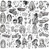 12 Sheets Large Chicano Temporary Tattoos, Cholo and Chola Temporary Tattoos, Chicana Guadalupe Gangster Fake Tattoos Day of the Dead, Día de Muertos, Tatuajes Temporales, Halloween Mexico Tattoos