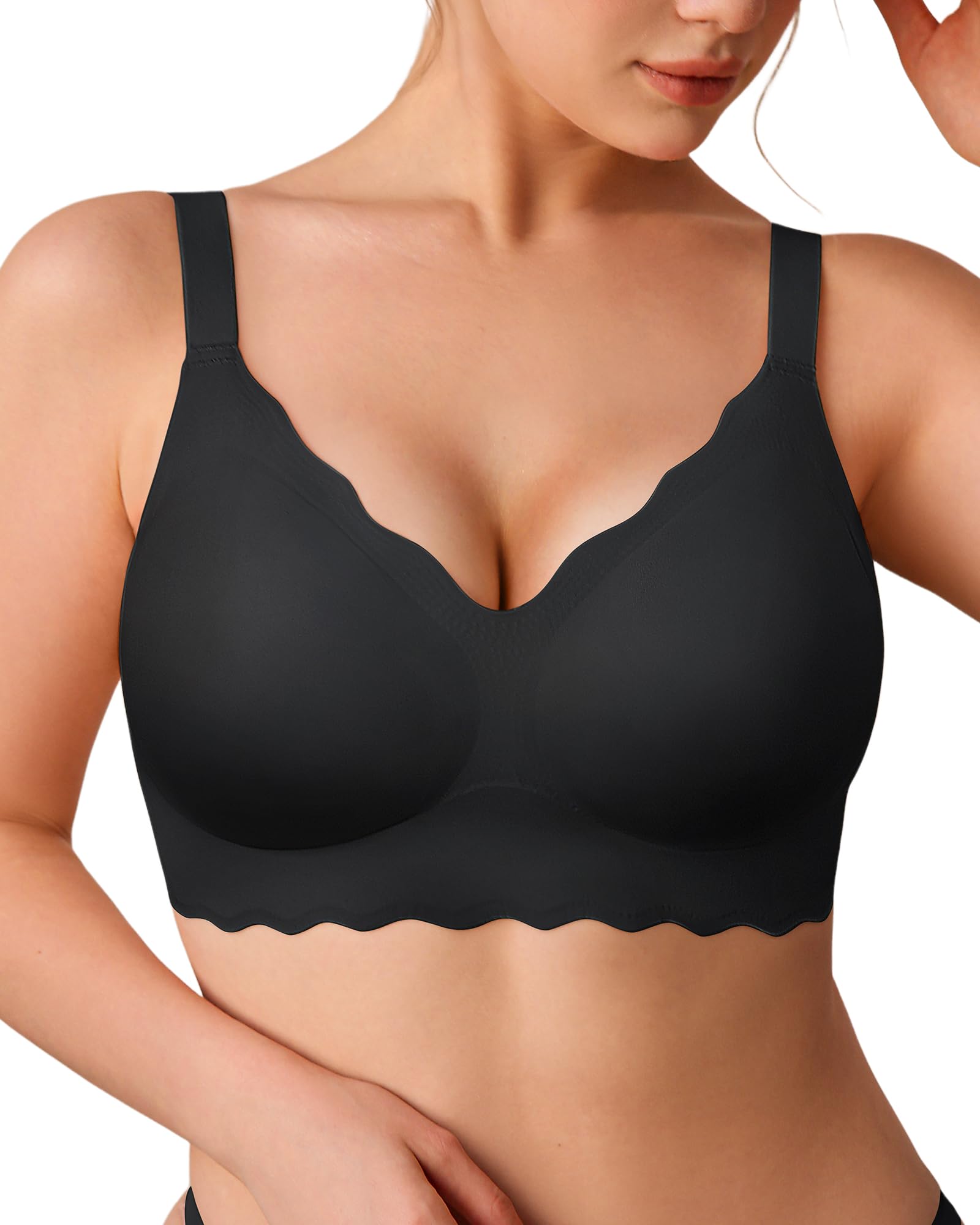 MYSABIELA Jelly Bras for Women Deep V Bras Wireless Bra Supportive No Underwire Bras Tshirt Push Up Bralettes Bra