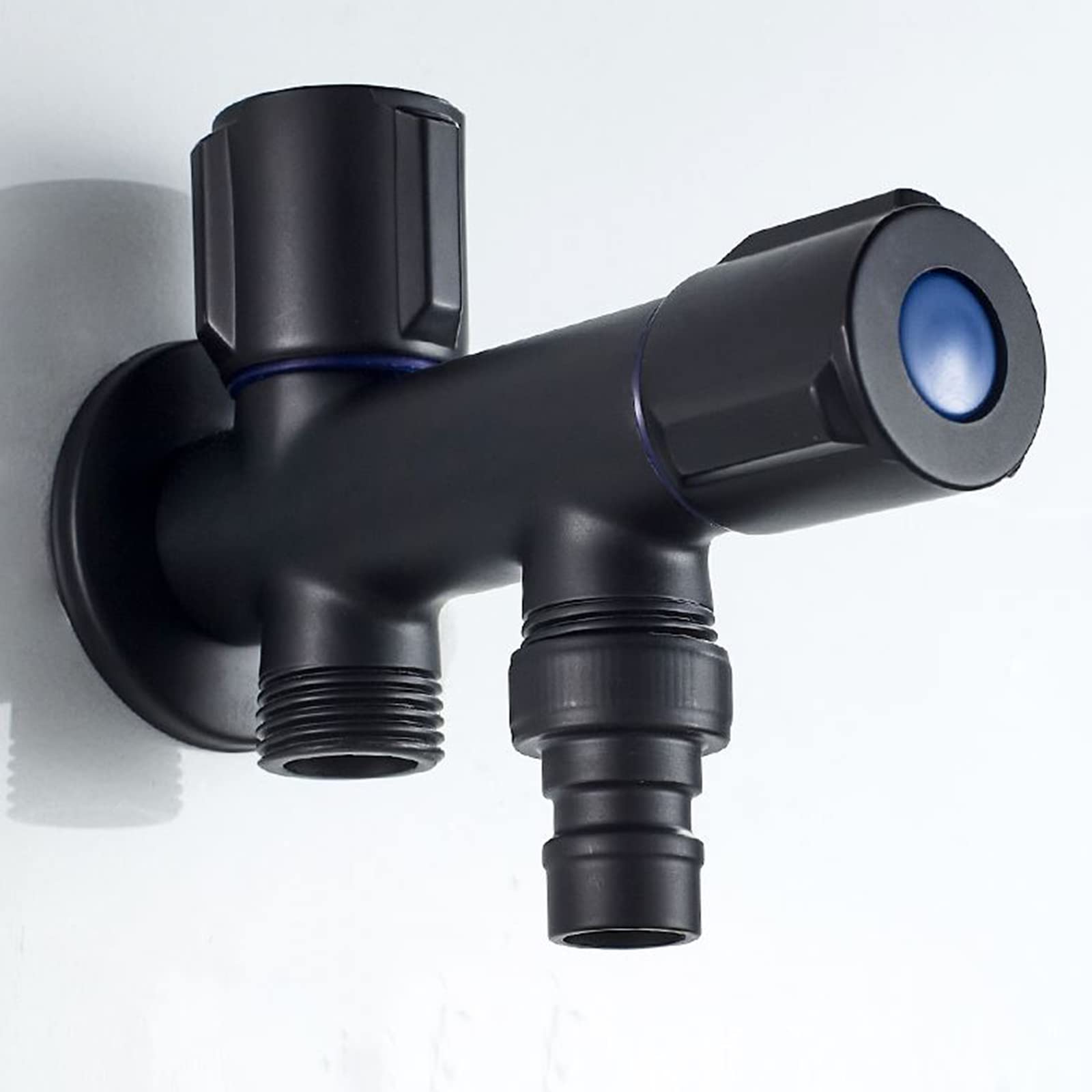 CMBSSTFC Grifo de jardín Doble, una Entrada, Dos Salidas, Adaptador de latón para Lavadora, grifos de Doble Salida, válvula de ángulo de Control Exterior, Negro C (Negro B)