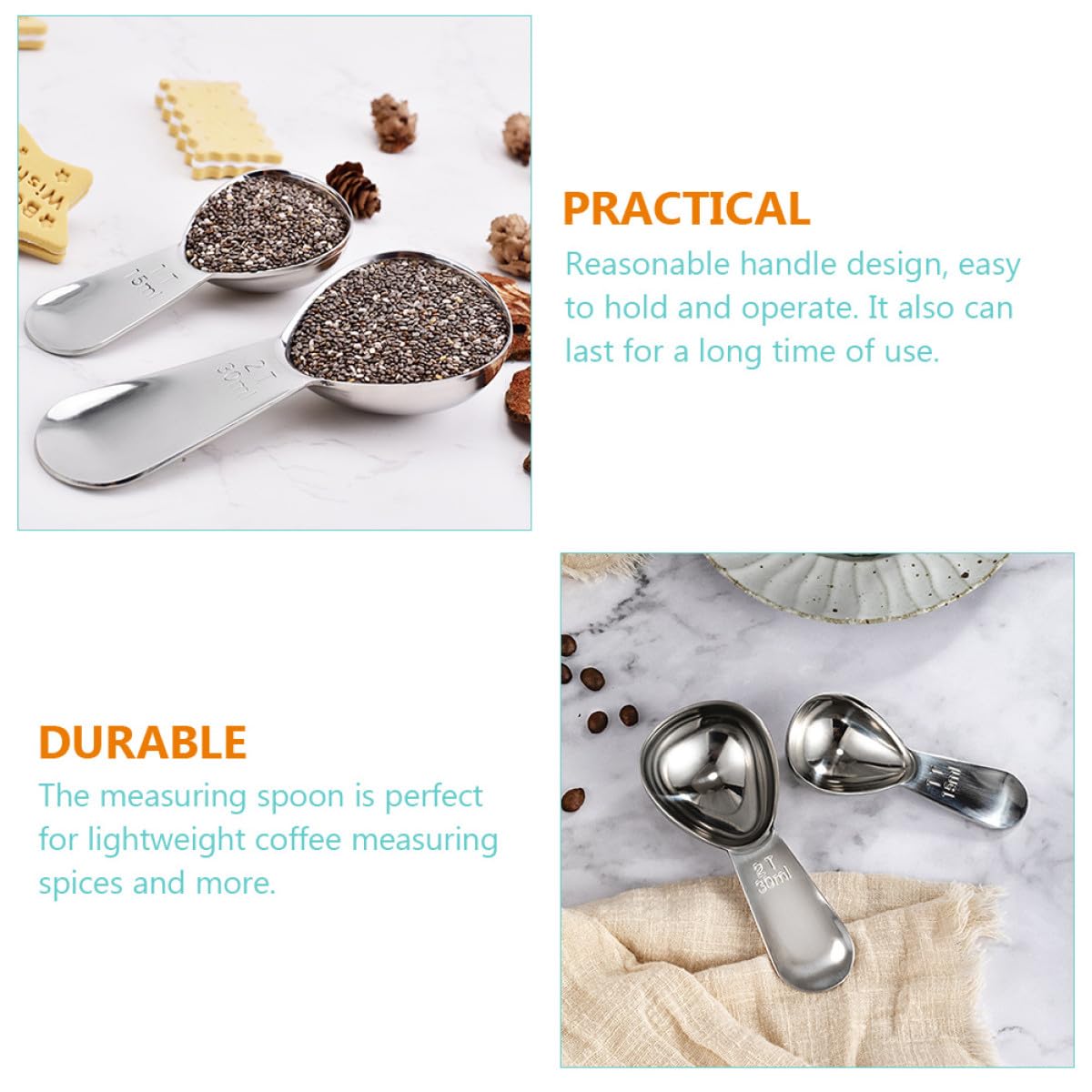 2 Cucharas Medidoras de Café Fáciles de Limpiar y Ligeras de Acero Inoxidable 15ml y 30ml Hogar para Apasionados del Café