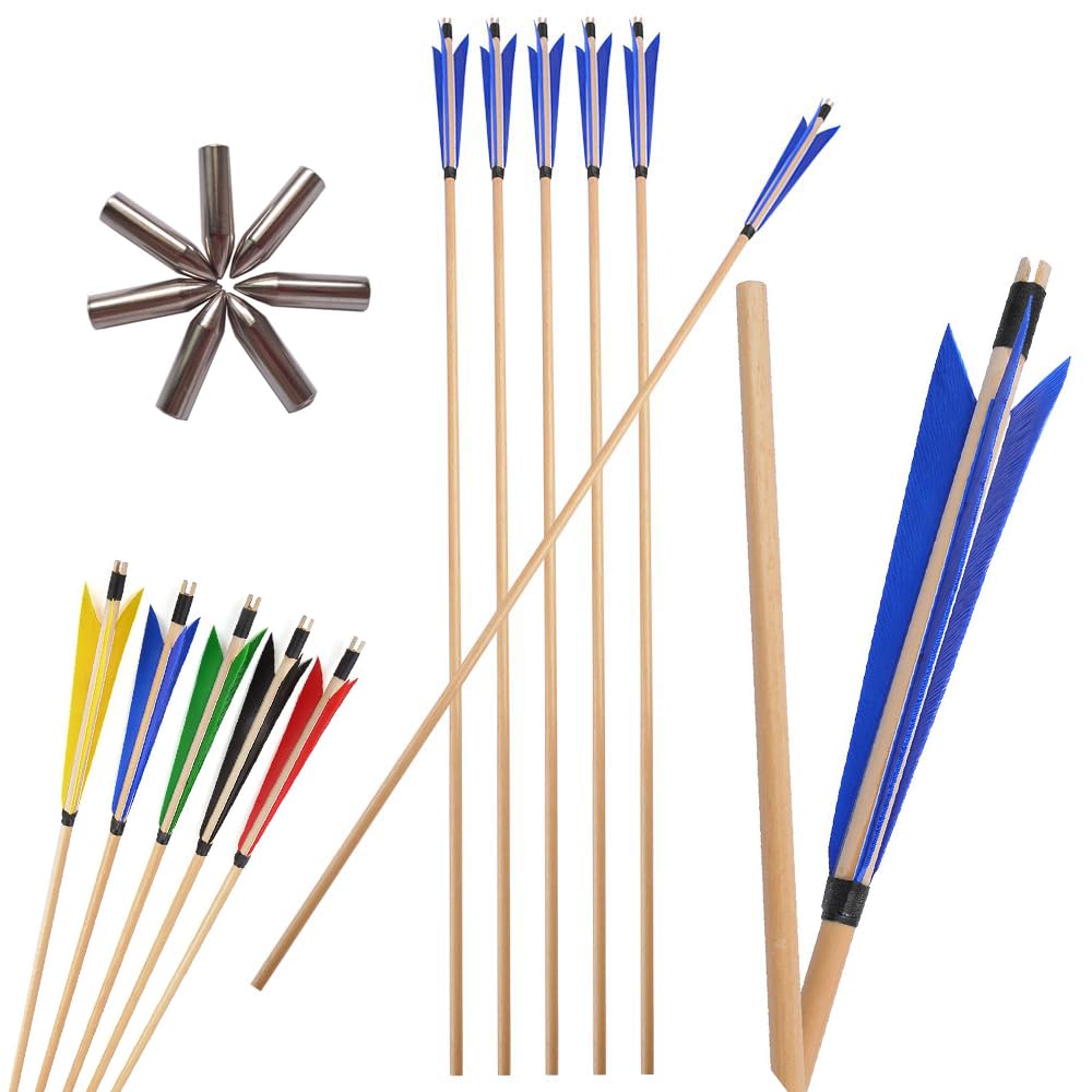 Generico Tiro con L'Arco 6/12 Pezzi frecce di Legno Tradizionale 5 Pollici Piume di Tacchino Pratica Bersaglio frecce Vestito per Arco ricurvo Arco Lungo