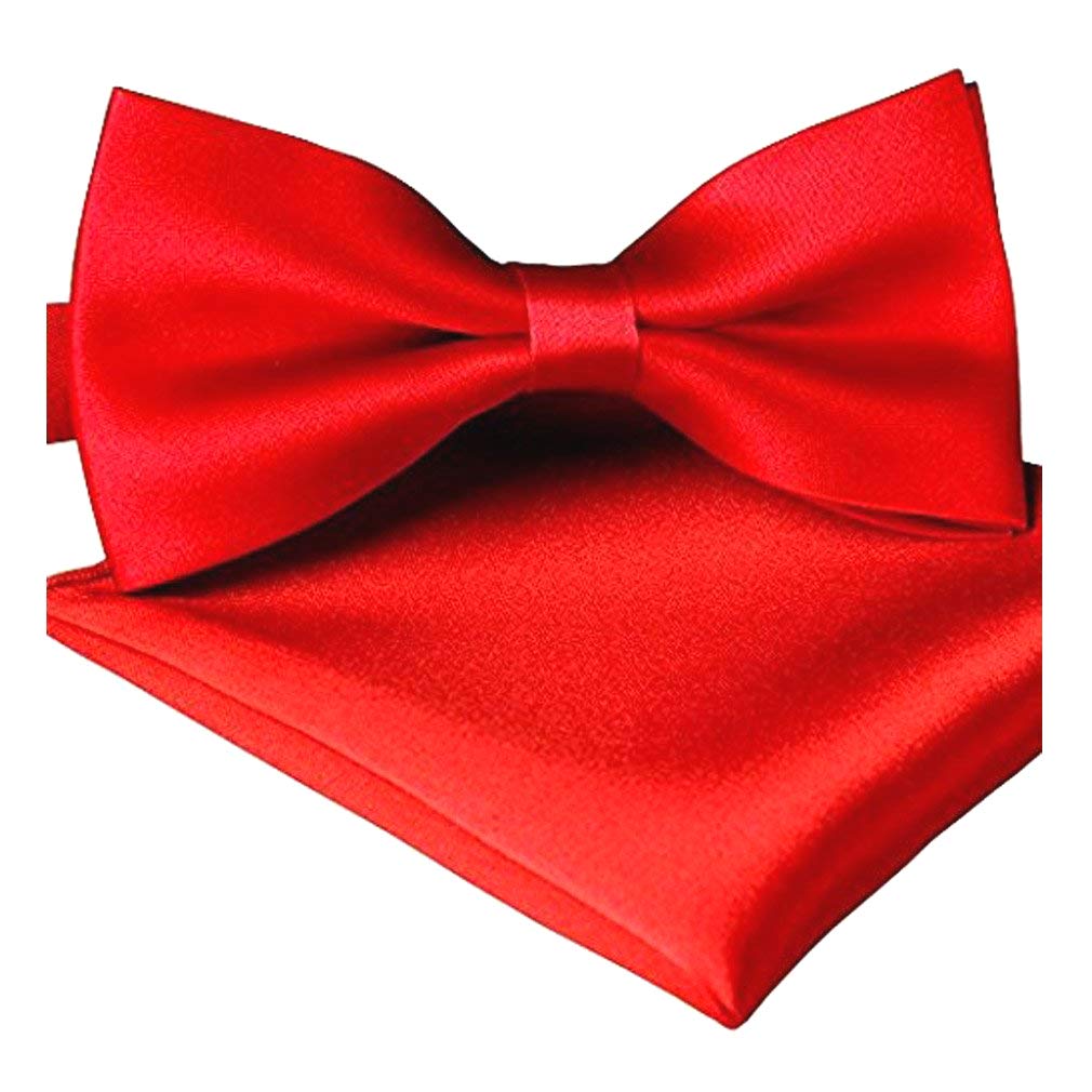 Sorella'z Mens Satin Red Bowtie with Pocket Square (contrast colors)