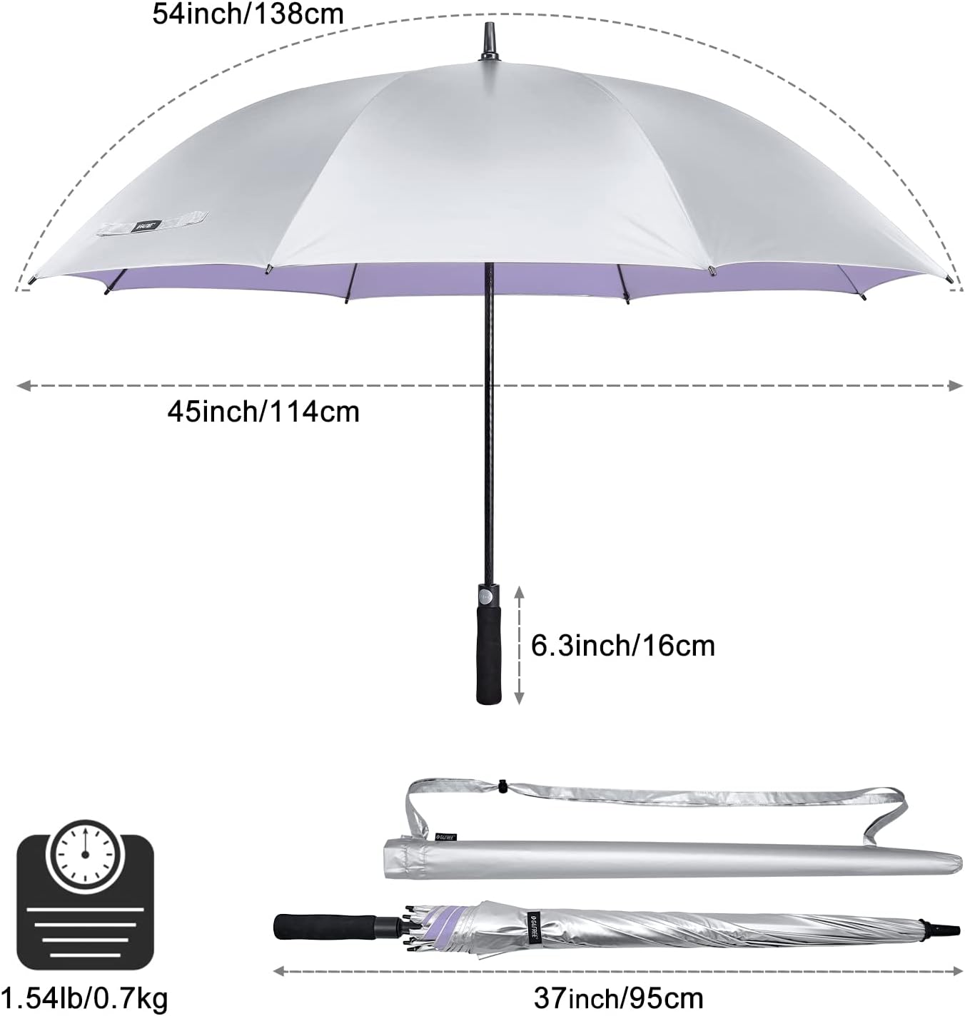 G4Free 54/62 Inch Windproof UV Protection Golf Umbrella Extra Large Silver Coated Automatic Open Stick Long Umbrella - Image 2