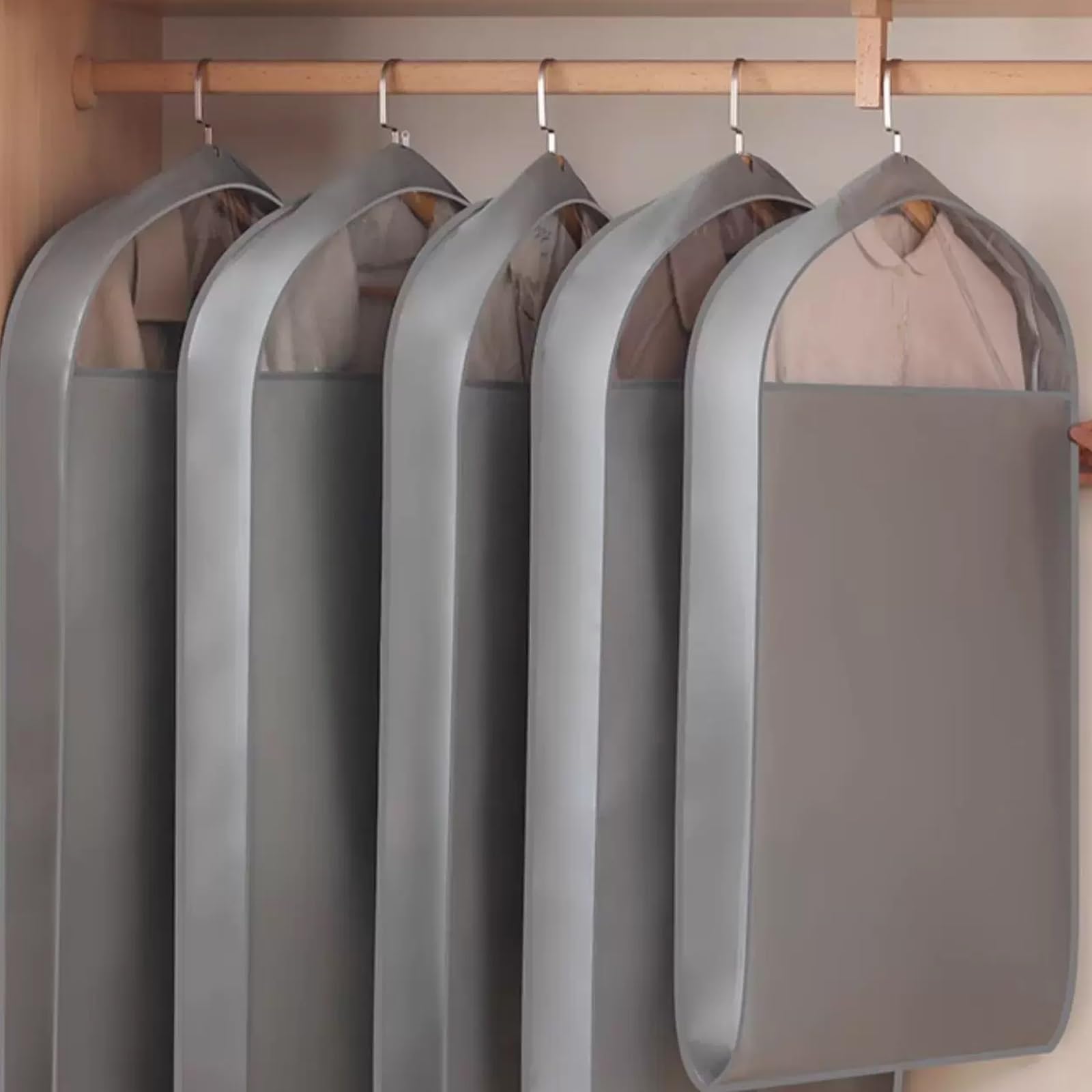 Lote de 5 Fundas Ropa Armario Colgar, Funda Traje, Fabricadas Tejido No Tejido Ventana Transparente, Ideales para Guardar Trajes Abrigos(Gray,60 * 110 * 11cm/23 * 43 * 4in)