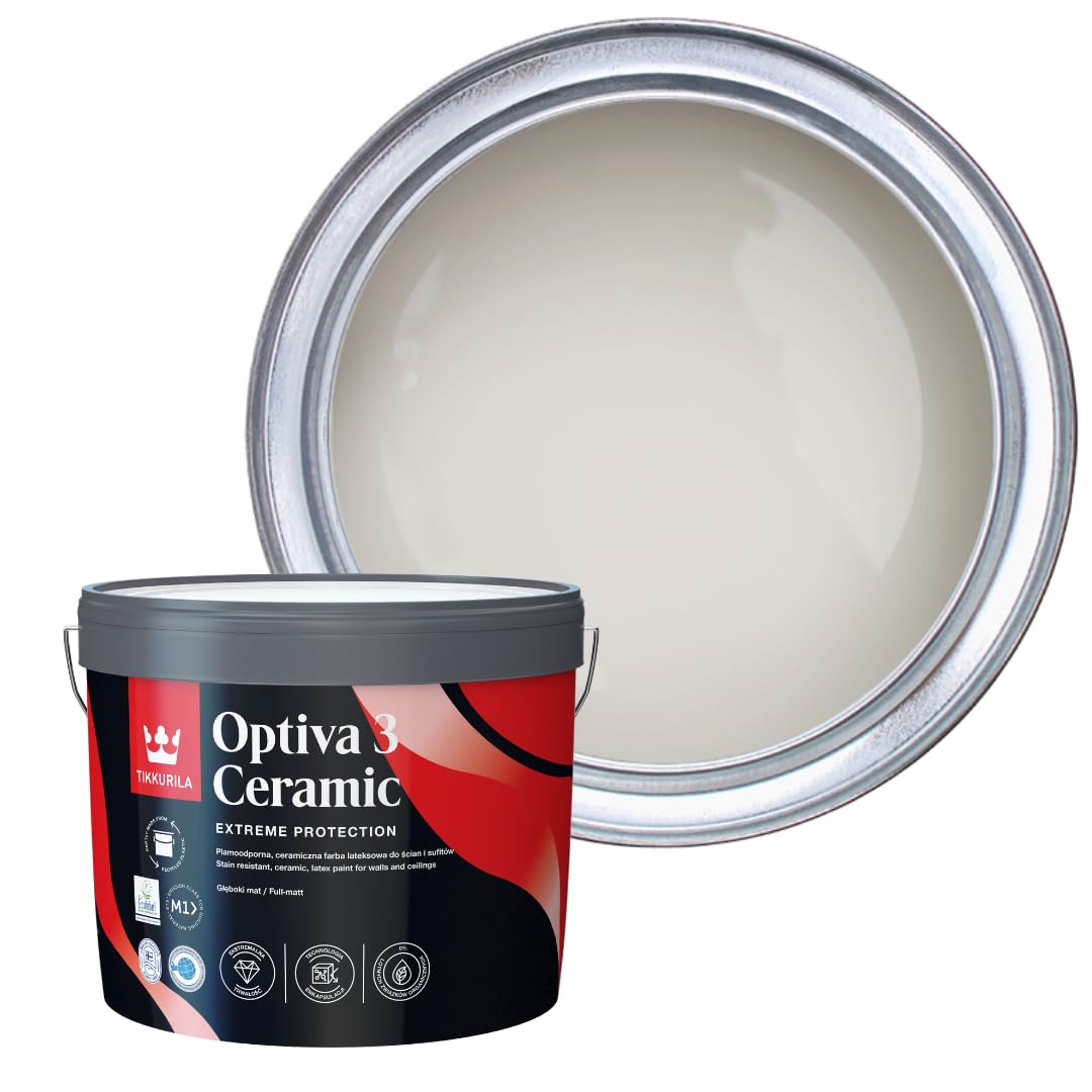 TIKKURILA Optiva 3 - Durable Super Flat Matt Paint For Walls & Ceilings - Zero VOC, Scrubbable, Easy To Clean (Piazza Y487, 10 Liters)