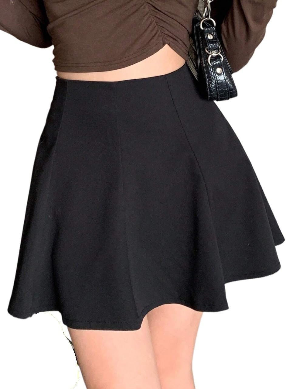 Womens Casual Zipper Short Skirts Skort- High Waist Flared Skirt for Fall Fashion
