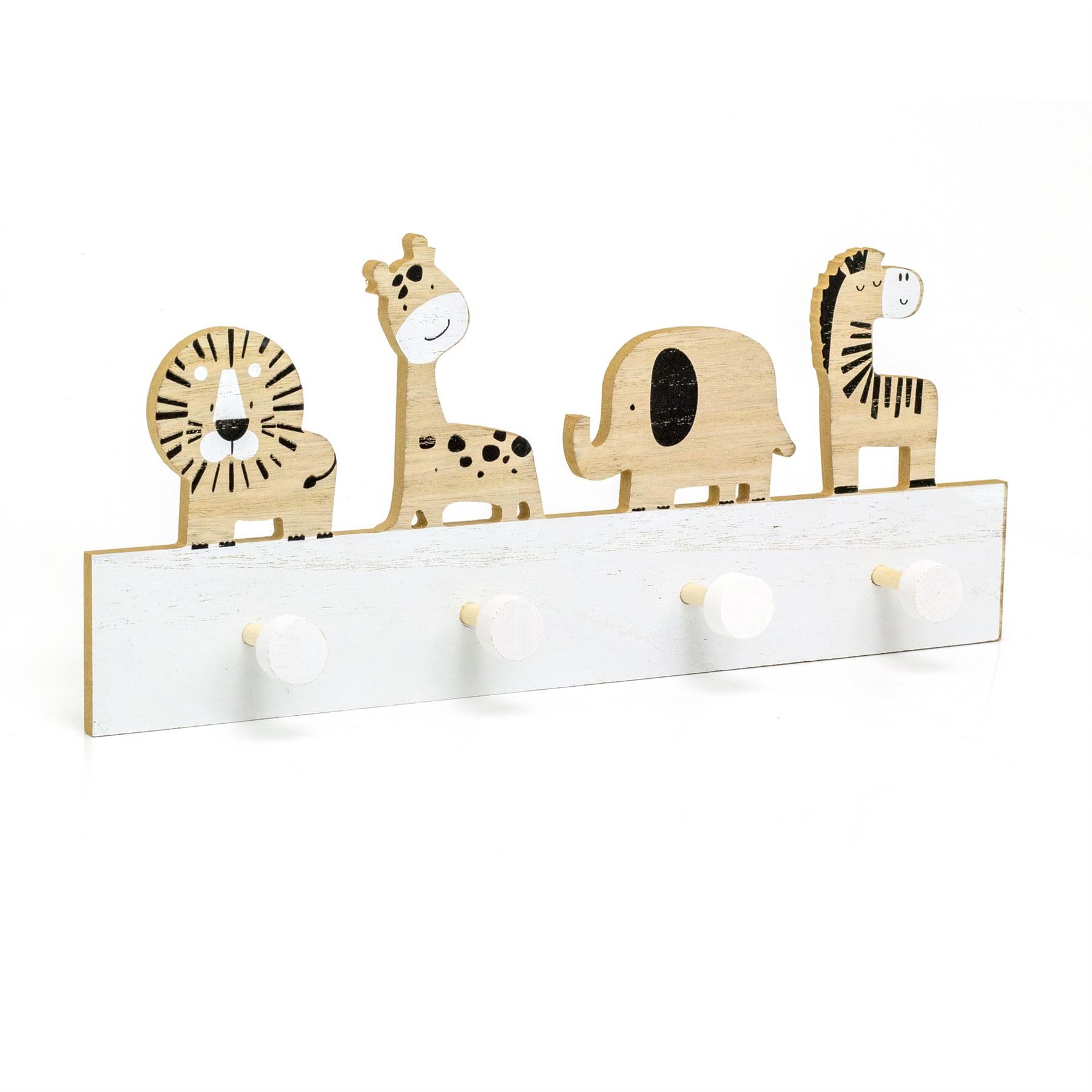 Carousel Home Porte-manteau mural en bois pour enfants en forme d'animal de safari | Crochets muraux décoratifs pour chambre d'enfant | 4 crochets muraux d'animaux de la jungle pour enfants