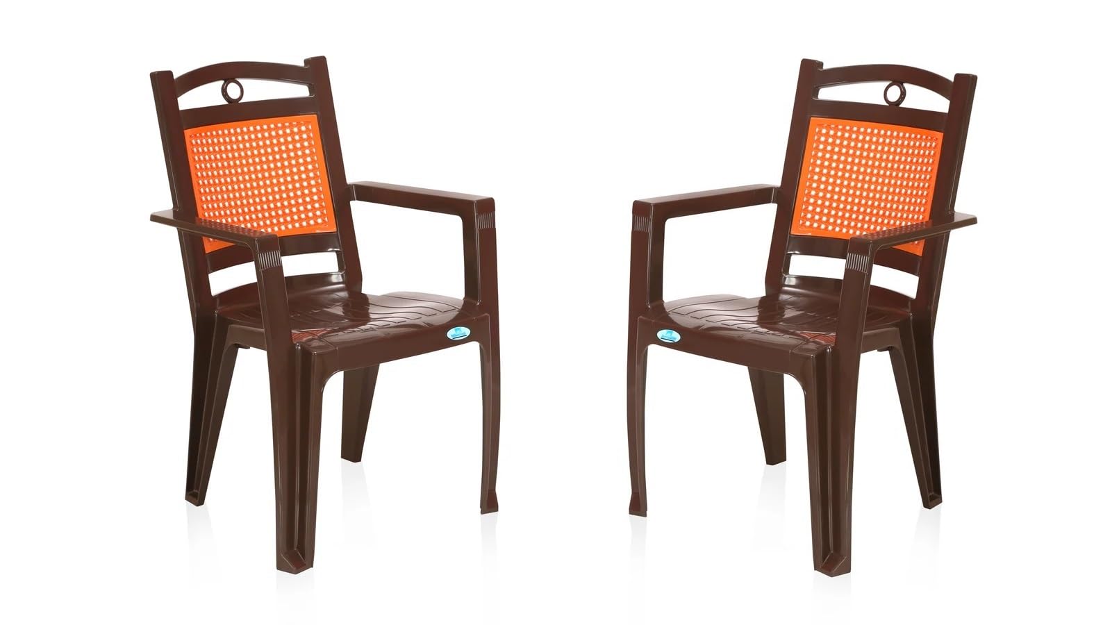 @home Nilkamal CHR2197 Plastic Arm Chair for Indoor/Outdoor/Study/Office/Living Room/Dining Room/Bedroom/Kitchen/Garden/Stackable Chair - Set of 2 Pcs Chair (Brown and King Orange)-picture-47