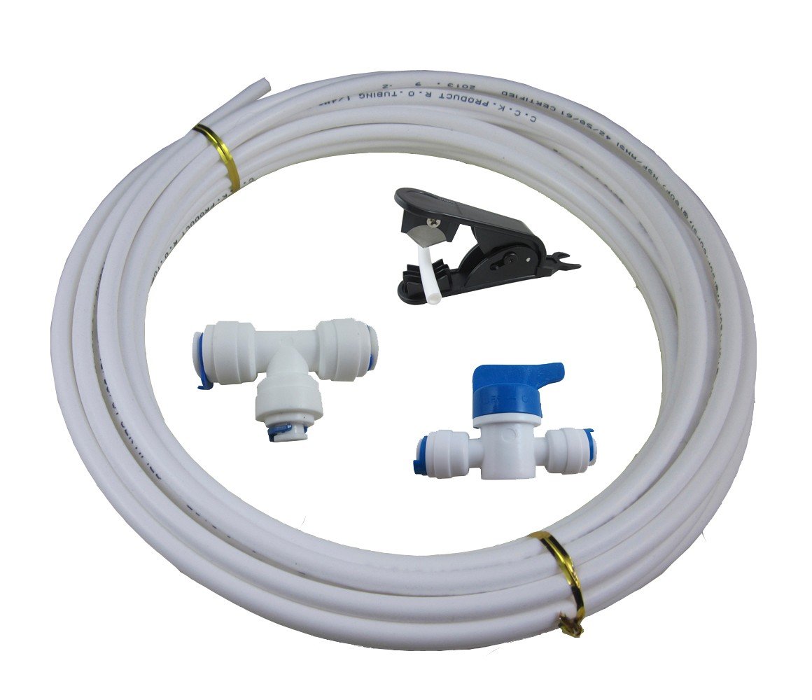 1/4" Tube 10m 30 feet PE Pipe+Tee+ Ball Valve+cutter ICEMAKER KIT for Reverse Osmosis System