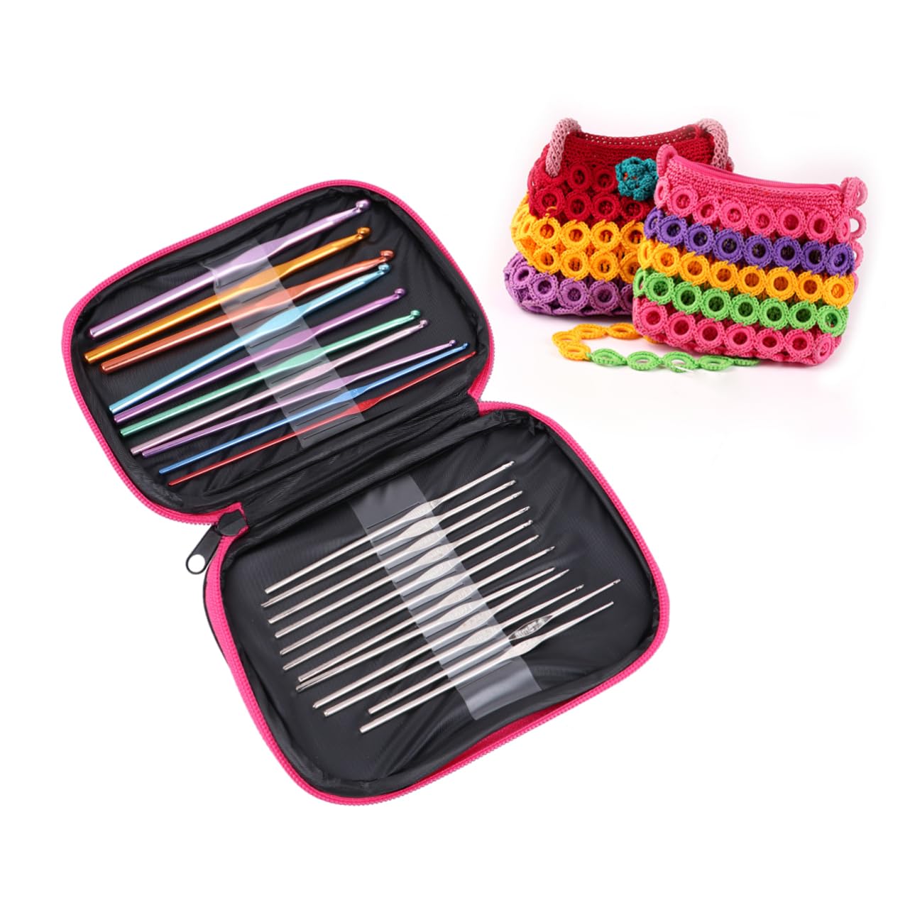 DOITOOL 22pcs Set Crochet Hook Set with Durable Aluminum Alloy Knitting Needles Weaving Tools Convenient Leather Bag for and Carrying for Beginners and Craft Enthusiasts