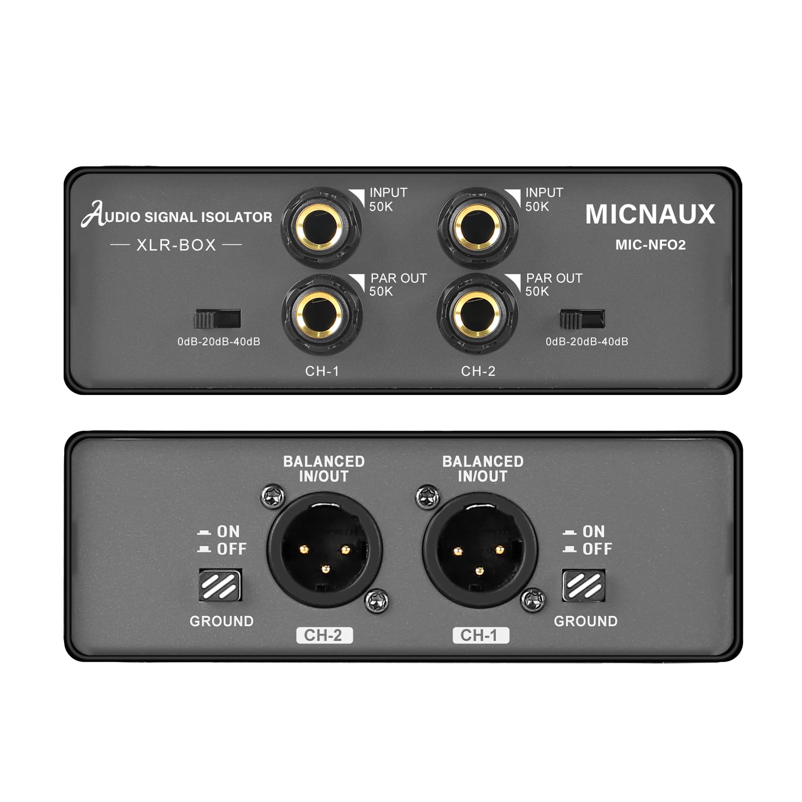 Photo 1 of MICNAUX Dual-Channel Audio Signal Isolator with Ground Lift Switch, 3-Level Gain Attenuation (0/-20/-40dB), 600? High-Impedance Noise Filter Hum Eliminator for Home Audio, Studio & Live Sound Systems
