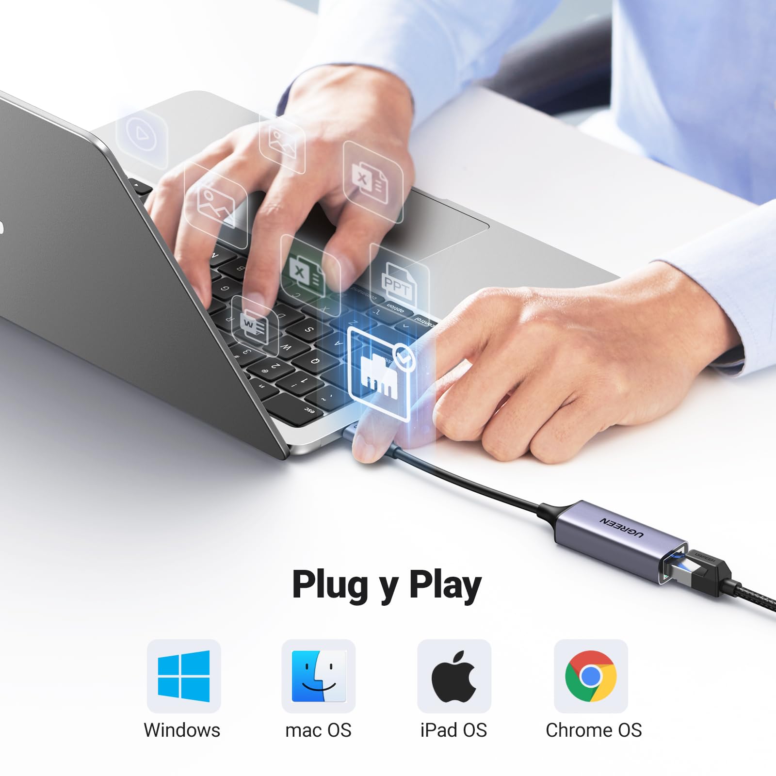 UGREEN Adaptador USB C a Ethernet Tarjeta de Red a RJ45 Gigabit 1000Mbps Adapter Type-C LAN Compatible con iPhone 17 Pro MAX Air 16 15 iPad Pro Galaxy S24 S23 S22 Xiaomi 13 Macbook Pro Air iMac Pro