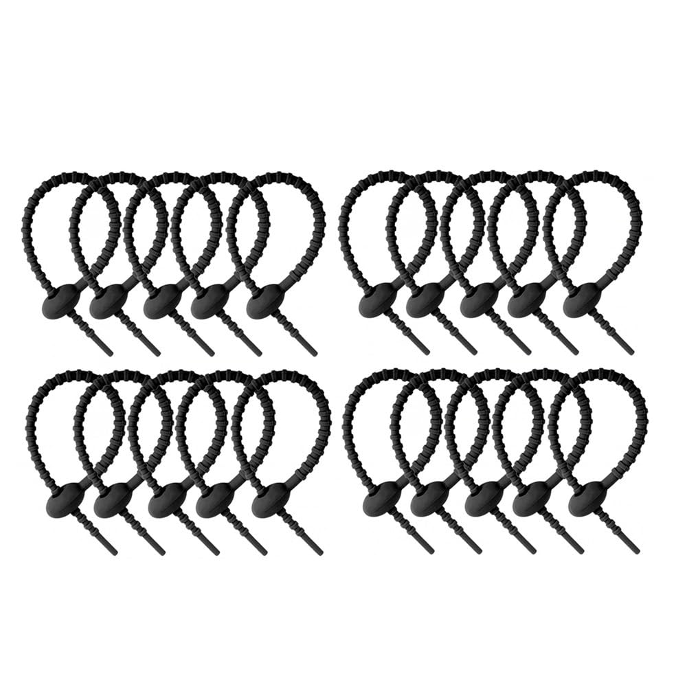 Wzddxunsf 20Pcs Black Silicone Self-Locking Wire Cable Tie Reusable Tidy Organizer Straps Fasten(20Pcs Black)