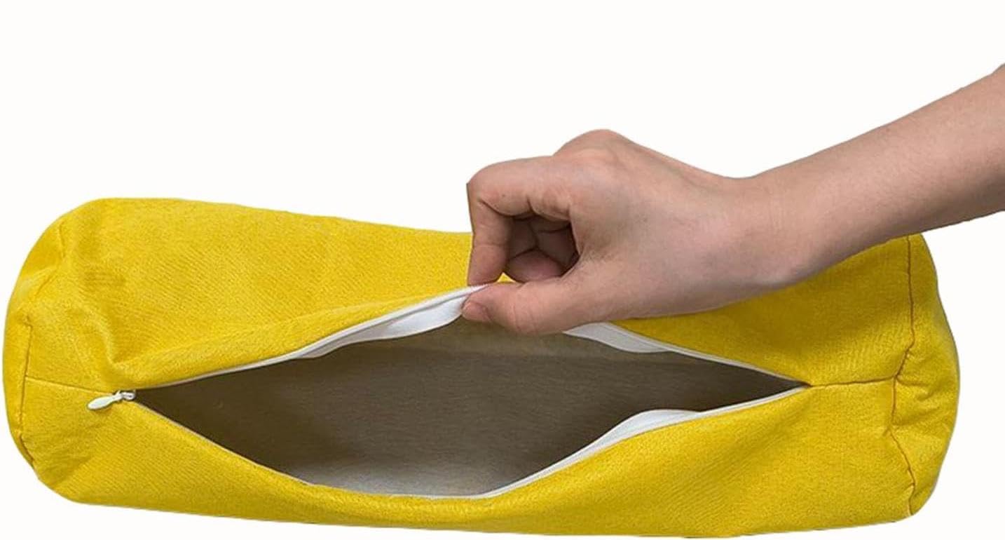 Yourou Yellow Linen Cervical Neck Roll Pillow Cover With Zipper(Pillowcase Only) Soft Cylinder Bolster Pillowcases For Cylindrical Pillow Cushions (,15X40cm)