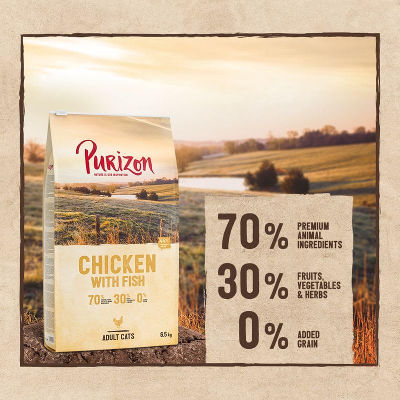 Purizon Original Adult Huhn mit Fisch | Katzenfutter trocken | Getreidefreies und proteinreiches Katzenfutter: 70% tierische Zutaten | 6,5 KG