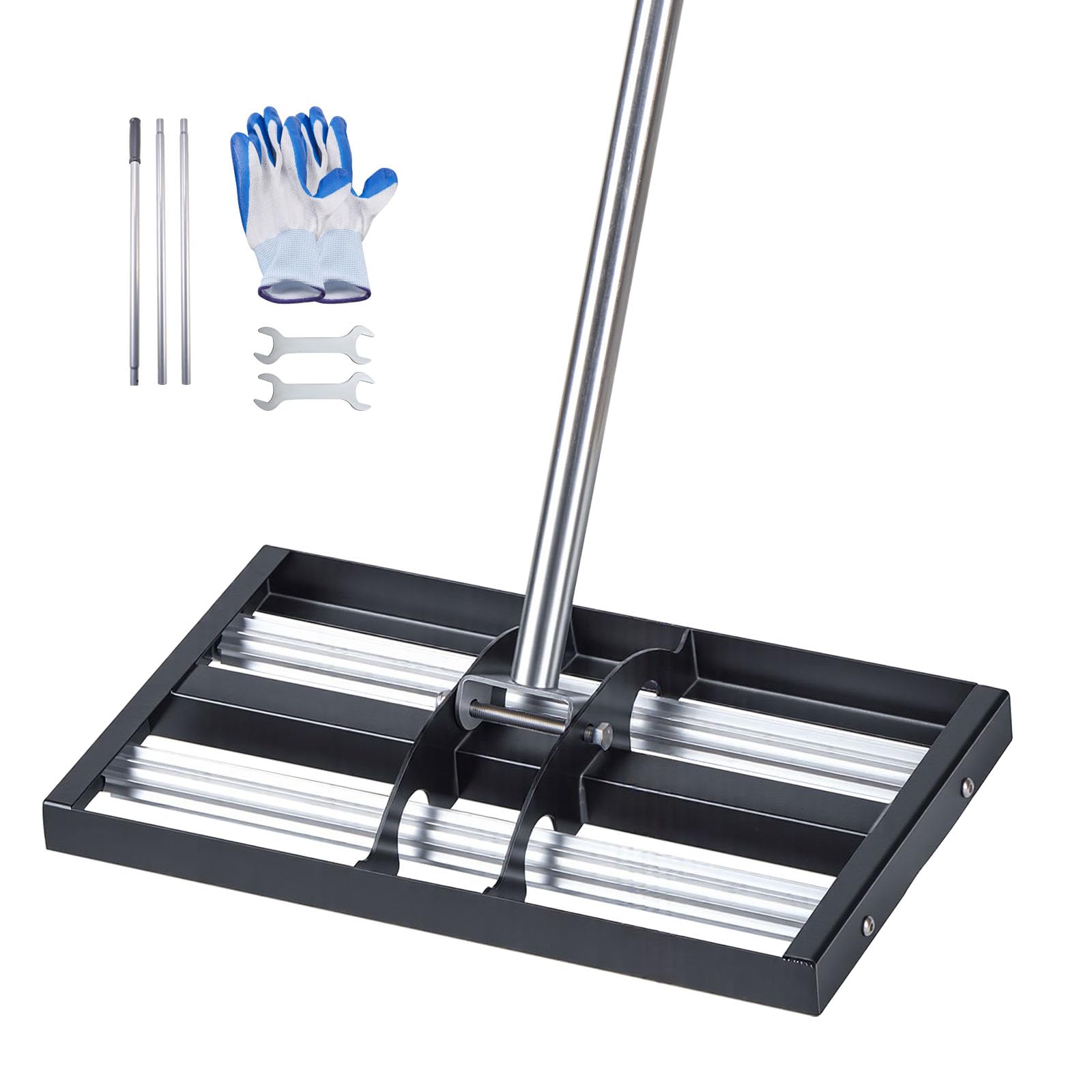 VEVOR Rasenrakel 438x255 mm, Rasen Nivellierrechen mit 161 cm Verstellbarem Stiel, Edelstahl Rasenrechen für Garten & Golfplatz, Lawn Leveling Rake zum Nivellieren von Rasenflächen.
