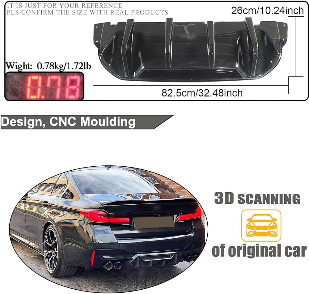 MCARCAR KIT Real Carbon Fiber Rear Diffuser fits for BMW 5 Series F90 M5 Sedan 2018-2020 Lower Bumper Diffuser Lip Spoiler Body Kit Factory Outlet