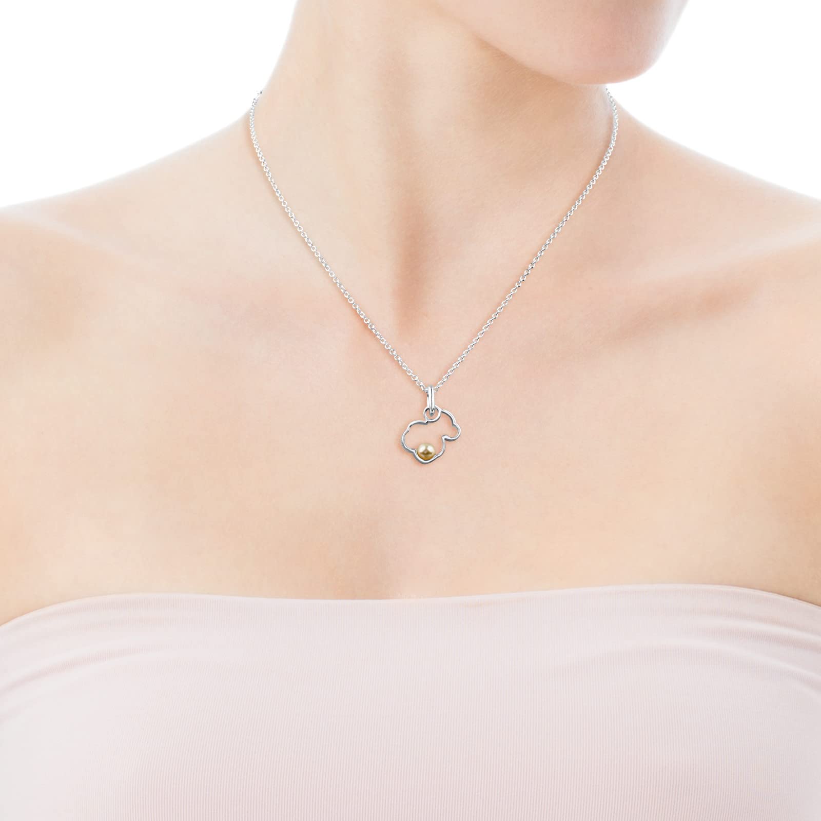 TOUS Collar de Plata de Primera Ley para Mujer con Motivo Oso de 1.6 cm, 45 cm de Largo, Clásico y Versátil, Colección Silueta