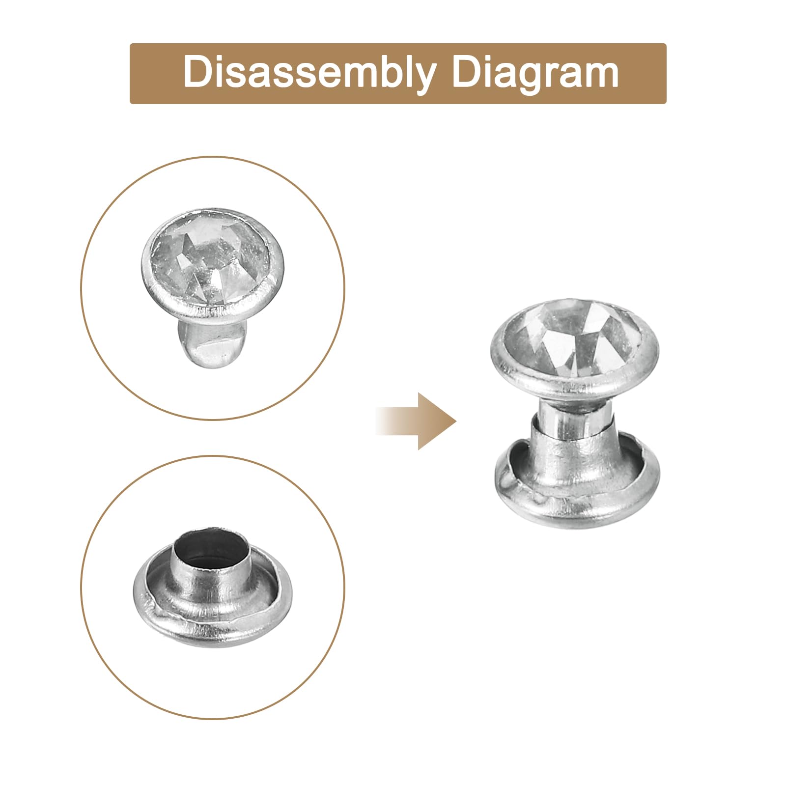 sourcing map Set di 60 rivetti con strass, 6 mm, rivetti in cristallo