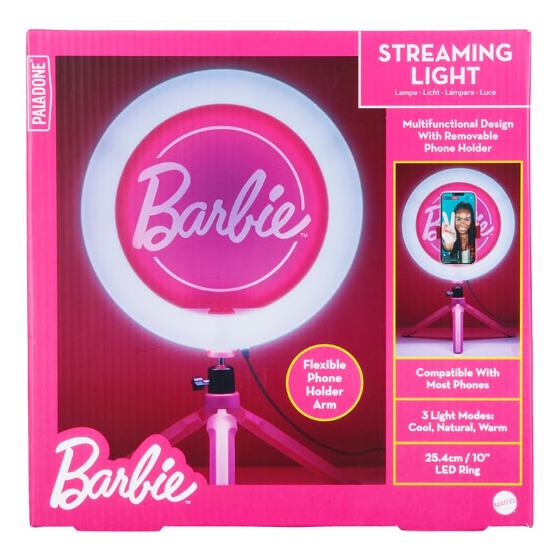 Barbie Streaming Light - Officially Licensed Adjustable Ring Light with Phone Holder, 3 Light Modes, Warm, Cool & Neutral, Gift for Girls | Paladone - Image 4