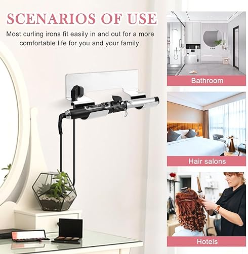 Miniatura 4 de Soporte de pared para rizador de acero inoxidable, organizador de plancha plana con diseño resistente al calor para baños pequeños y dormitorios,