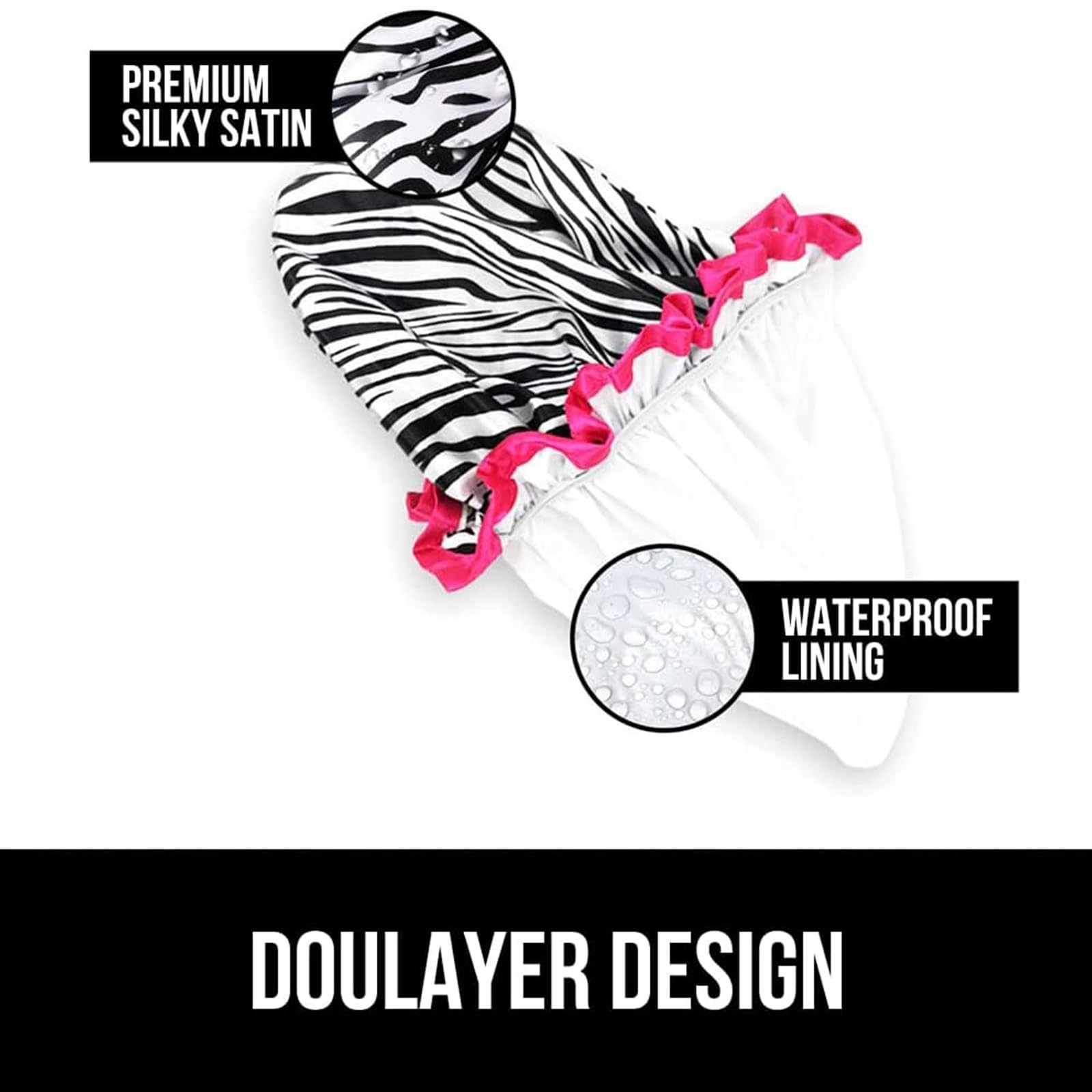 TRHDFW Shower Cap, Luxury Double Layer Silky Satin Shower Caps for Women Long Hair Large Waterproof Shower Cap Men - Image 2