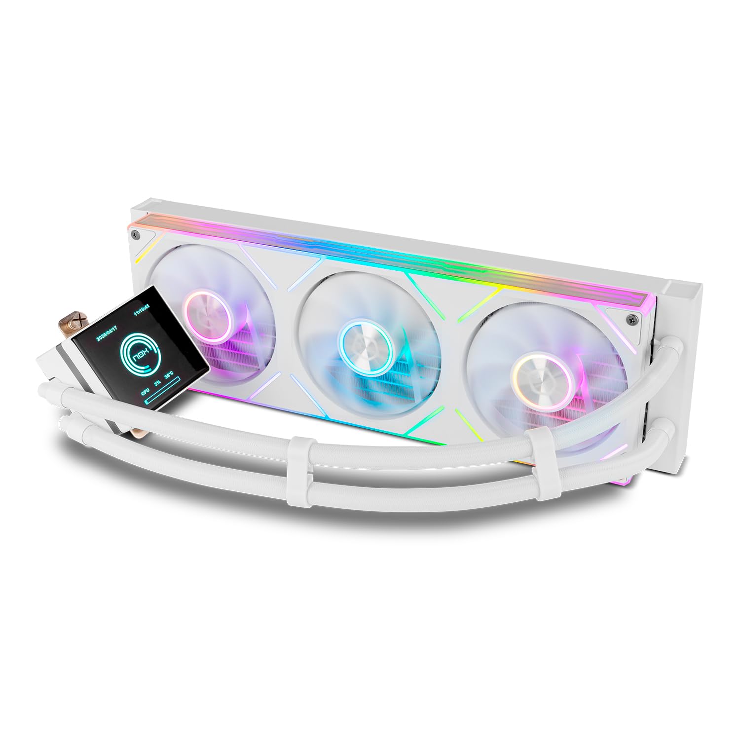 NOX XTREME PRODUCTS Hummer M-360 LCD Liquid Cooling Kit with LCD Display, Three 120mm Fans with PWM, ARGB Lighting, High Thermal Performance, Compatible with Intel and AMD, White