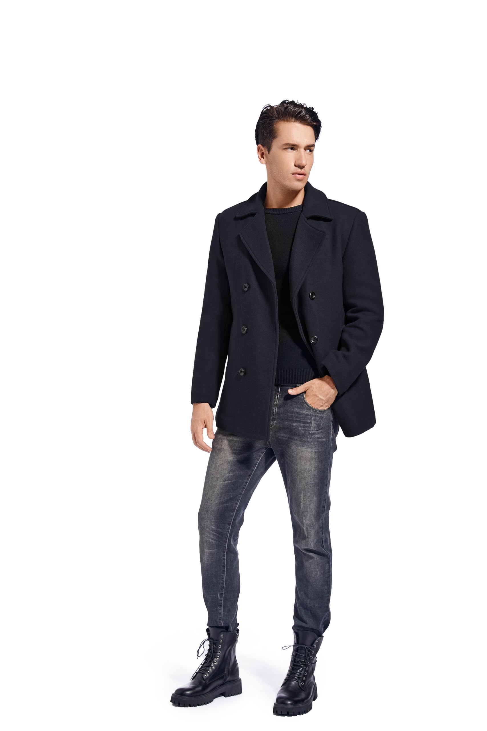 FTCayanz Cappotto invernale da uomo slim fit trench doppio petto caldo misto lana cappotto