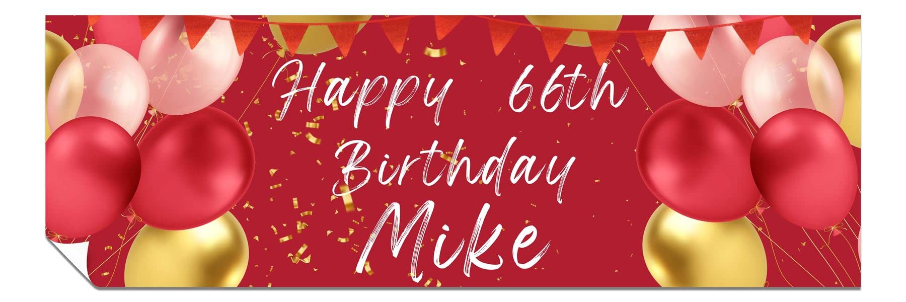 Personalised Birthday Banners - Happy Birthday Banners for Men & Women - HD Printed Banner Decorations for Him or Her - Party Wall Banner Red & Gold 6ft x 2ft Large Banner