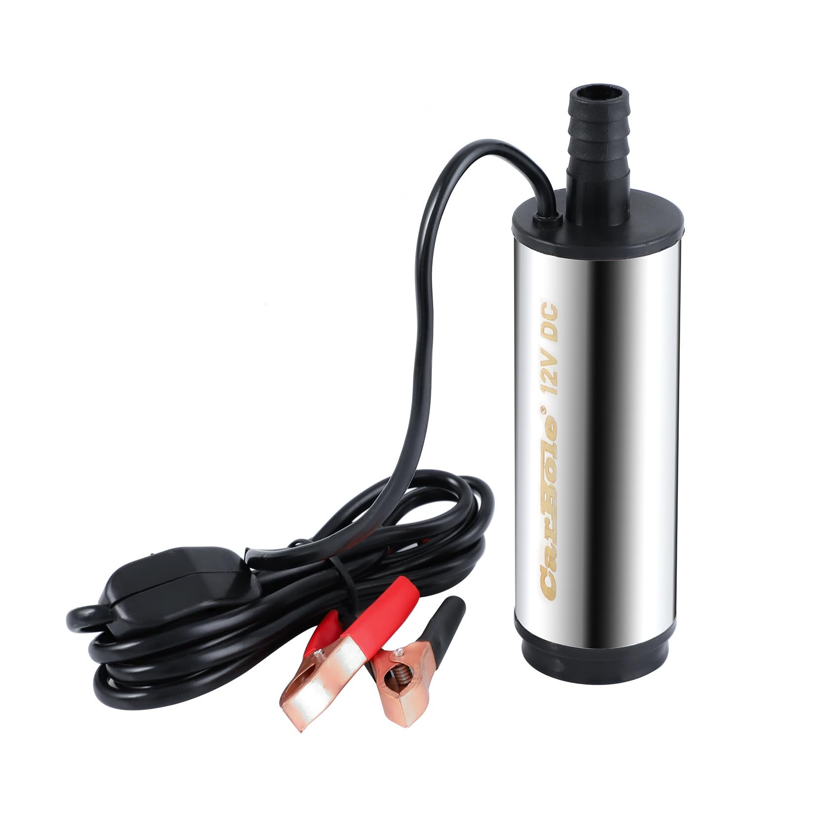 CarBole Pompa transferowa paliwa 12 V DC, przenośna pompa wysokoprężna 30 l/min z wężem 3 m, zdejmowanym filtrem i klipsem krokodyla, pompa zanurzeniowa ze stali nierdzewnej do oleju napędowego, nafty